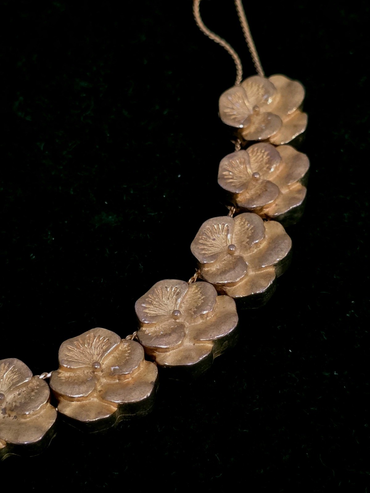 Vintage Goldtone Pansy Flower Slide Chain Bracelet