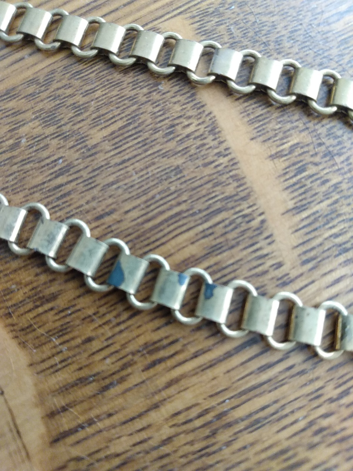 Antique Brass Bookchain Necklace 16 Inches Wide Flower Embossed Clasp