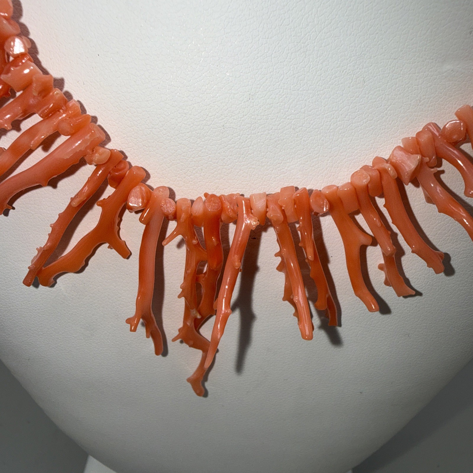Natural Pink Salmon Color Coral Stick-Branches Necklace 16” Box Clasp