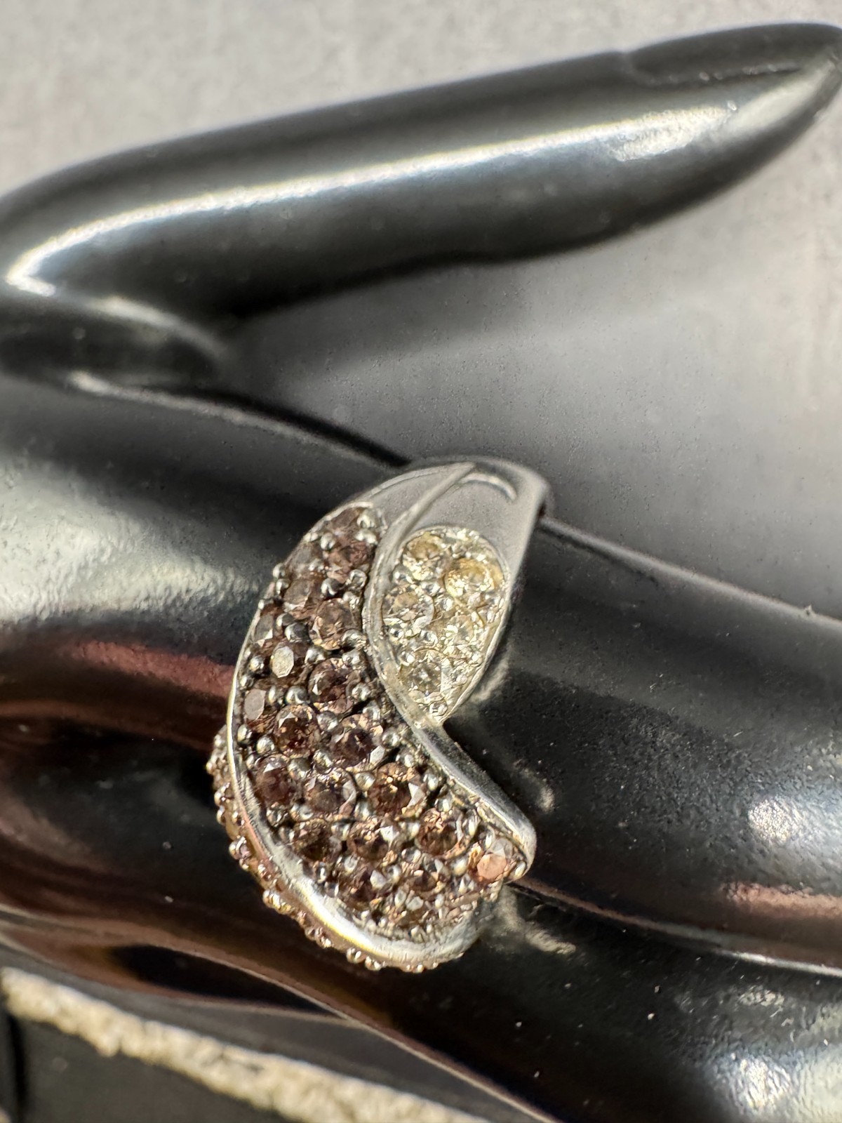Vintage White & Brown Diamond Sterling Silver 925 Signed Twisted Ring Sz 8