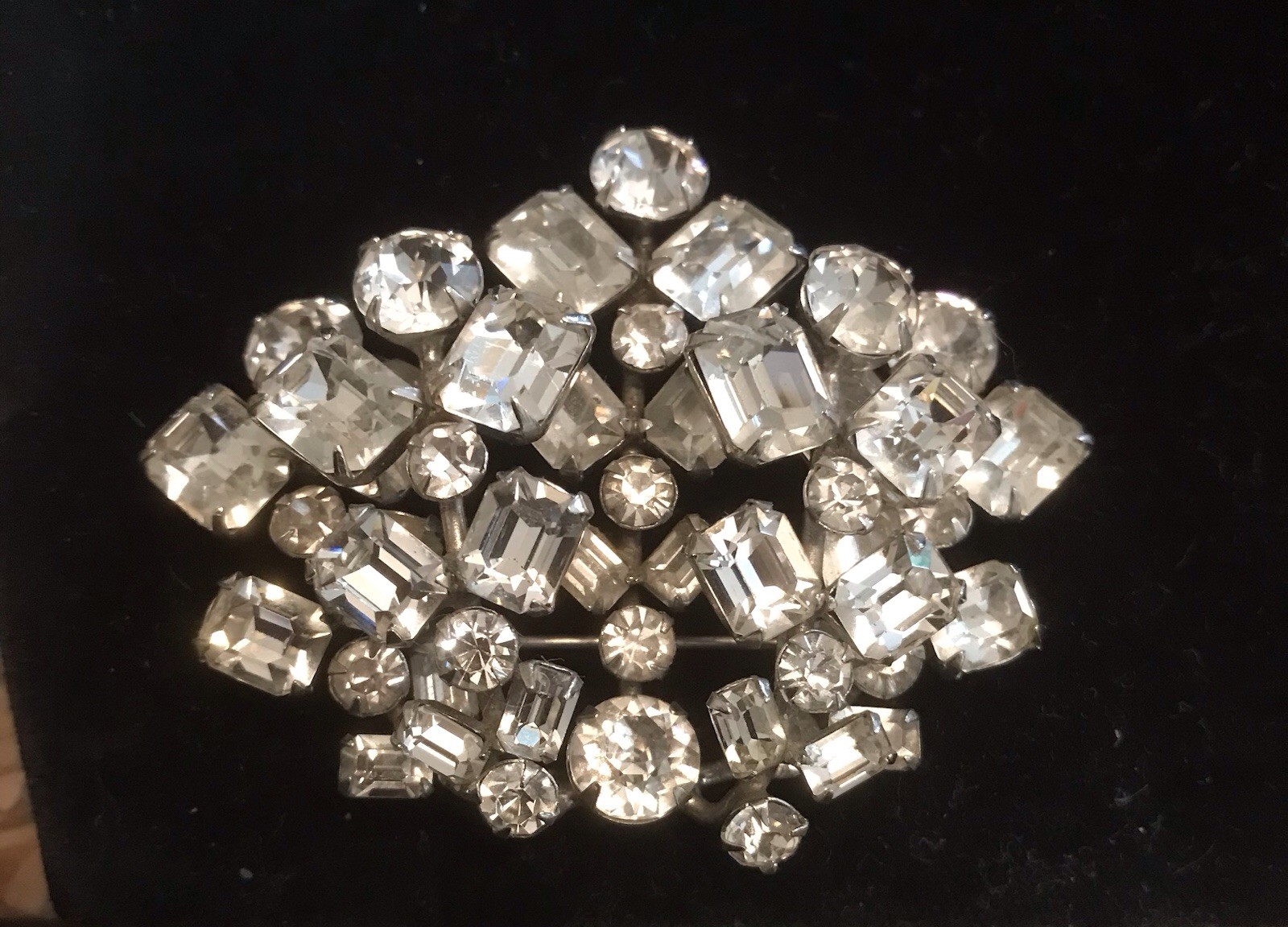 Weiss Pin Clear Stones Layered 2 1/4 Wide Signed
