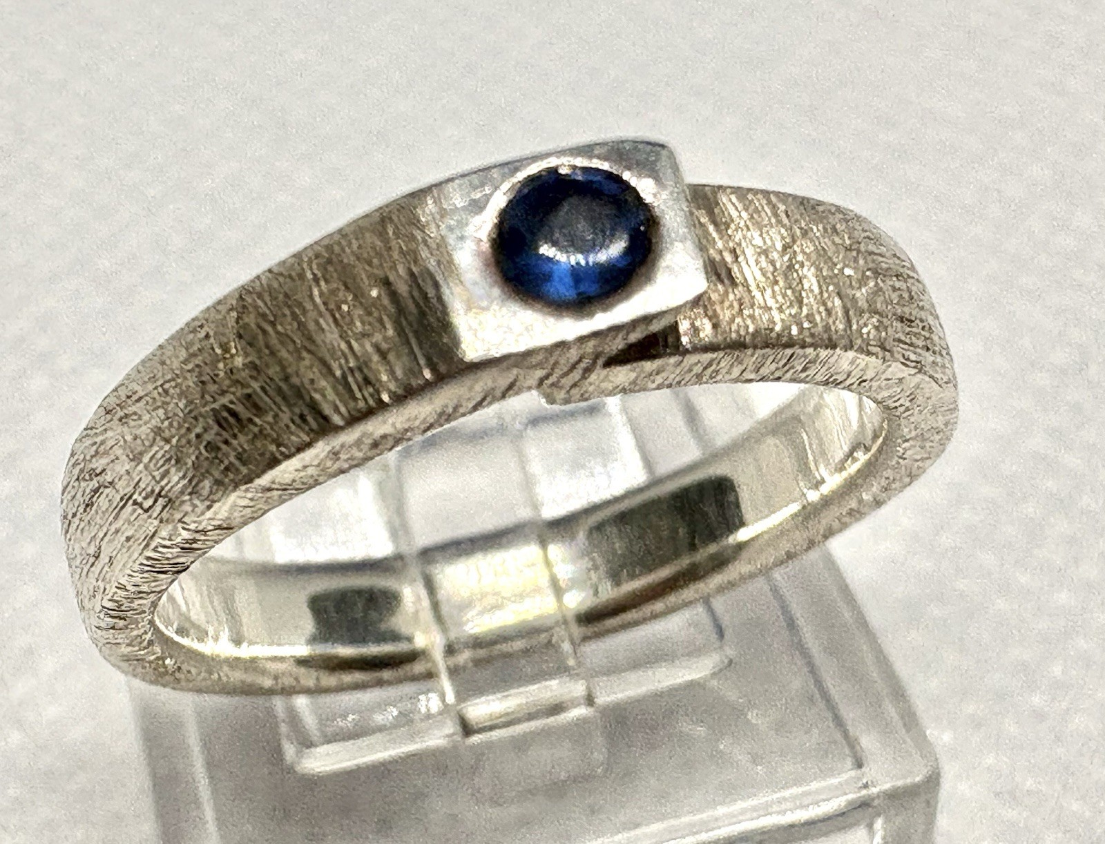 Y16 Brushed 925 Silver Ring size 7.5 Blue Sapphire Amazing 1970s Germany 4.77g