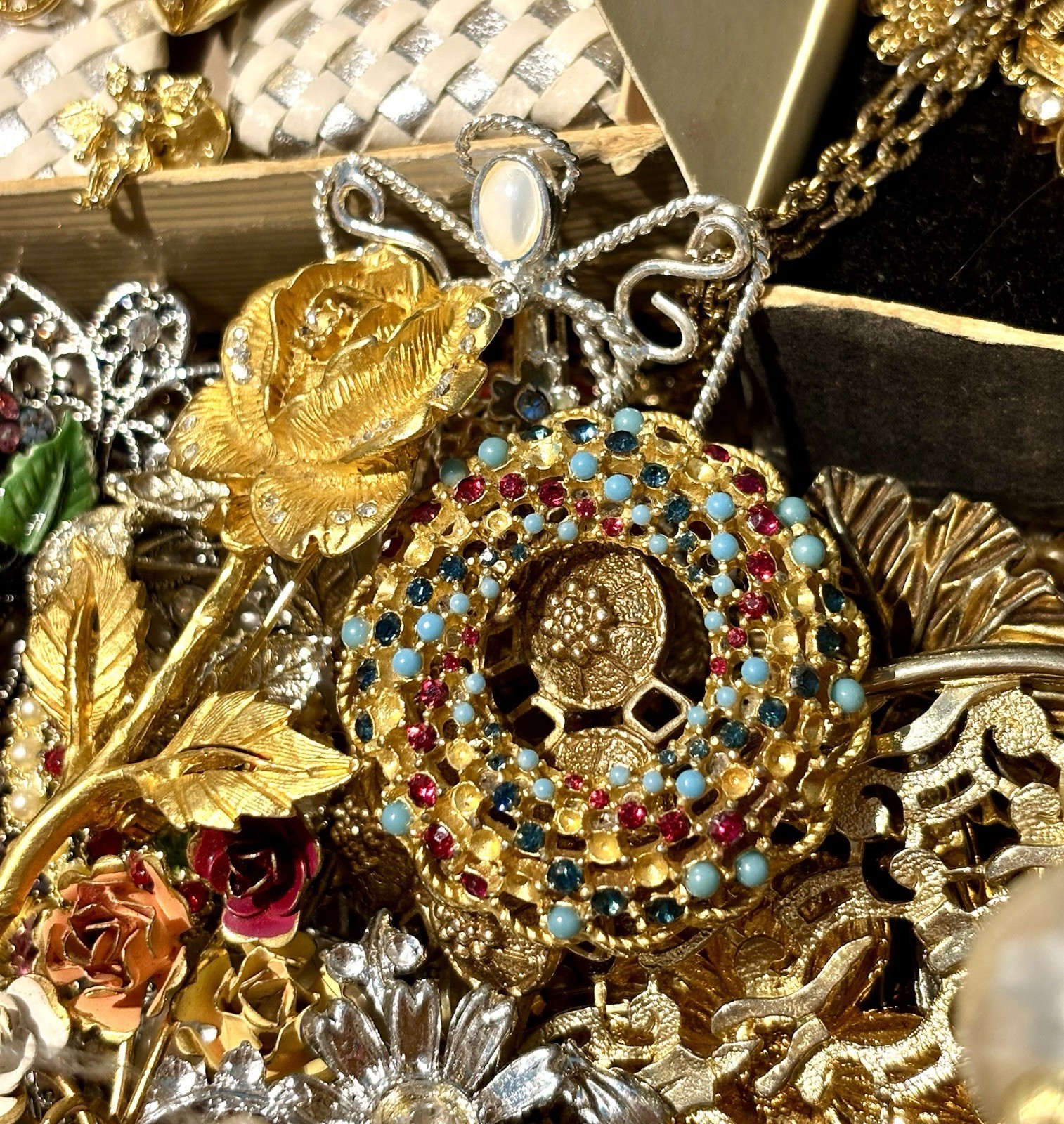 Romantic Estate Jewelry Lot Chest Sterling Gold Filled Pearls Hollycraft 1928
