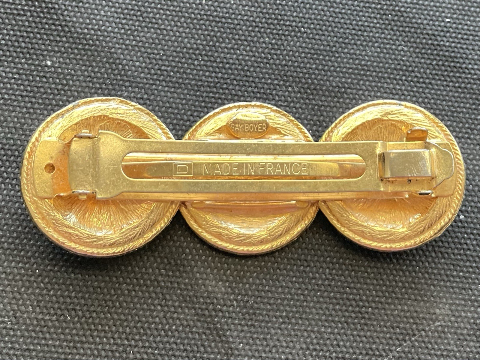 Vintage Signed Gay Boyer Made In France Hair Barrette Clip Gold Tone