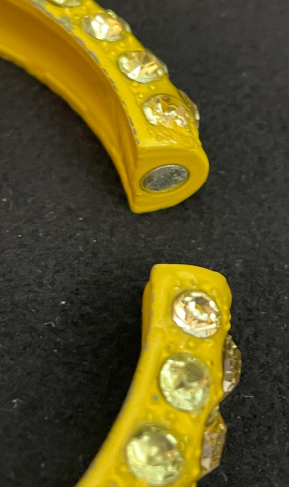 Bracelet Bright Yellow Painted Metal Hinged Heavy Multiple Rhinestones Retro