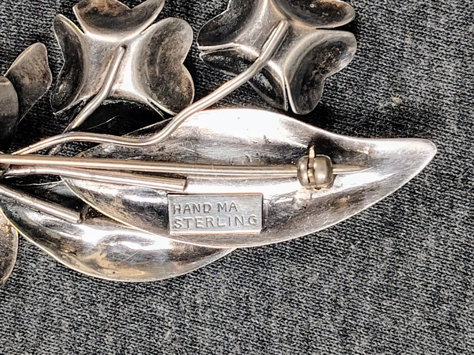 Vintage Mid Century Sterling Silver Handmade Floral Bow Bouquet Brooch Pin