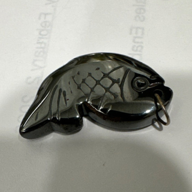 Stone Fish-Shaped Charm Pendant Gray Black Animal Theme Jewelry