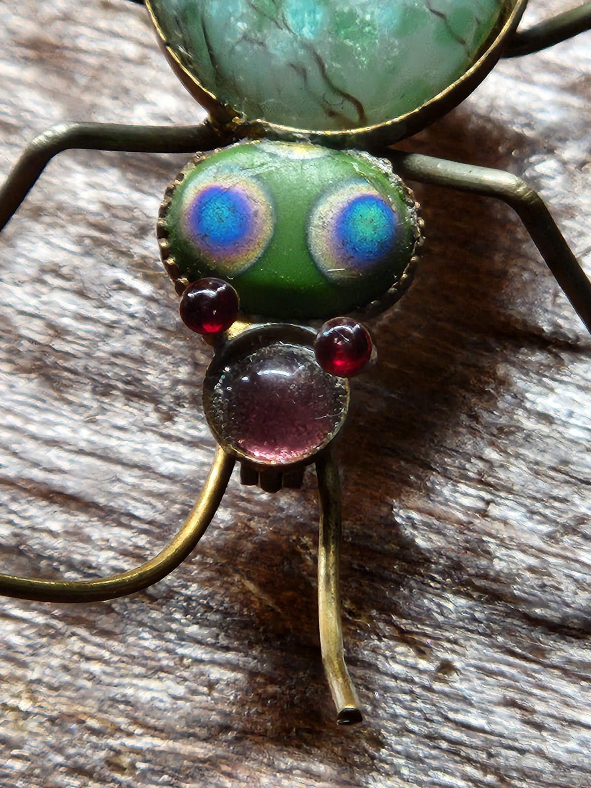 Wonderful Antique Bug Pin With Blue Glass Body And Tiny Purple and Red Head/Eyes