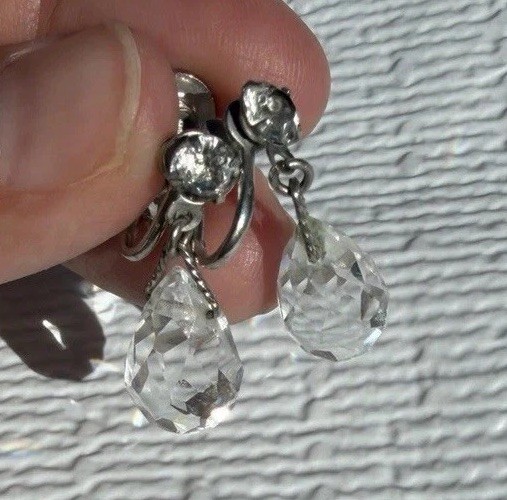 Vintage Faceted Crystal Teardrop Screw Back Earrings | Drop Earrings