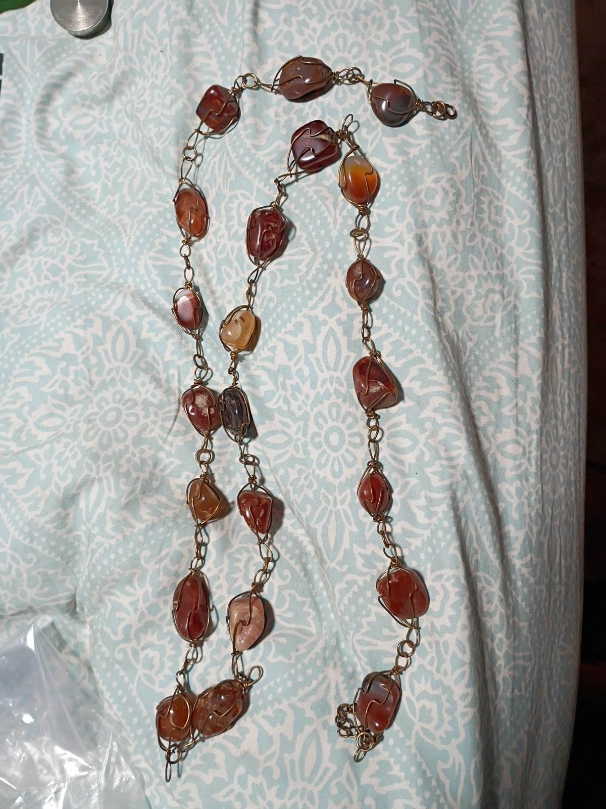 Carnelian Undrilled cage boho vintage wrapped retro gemstone necklace