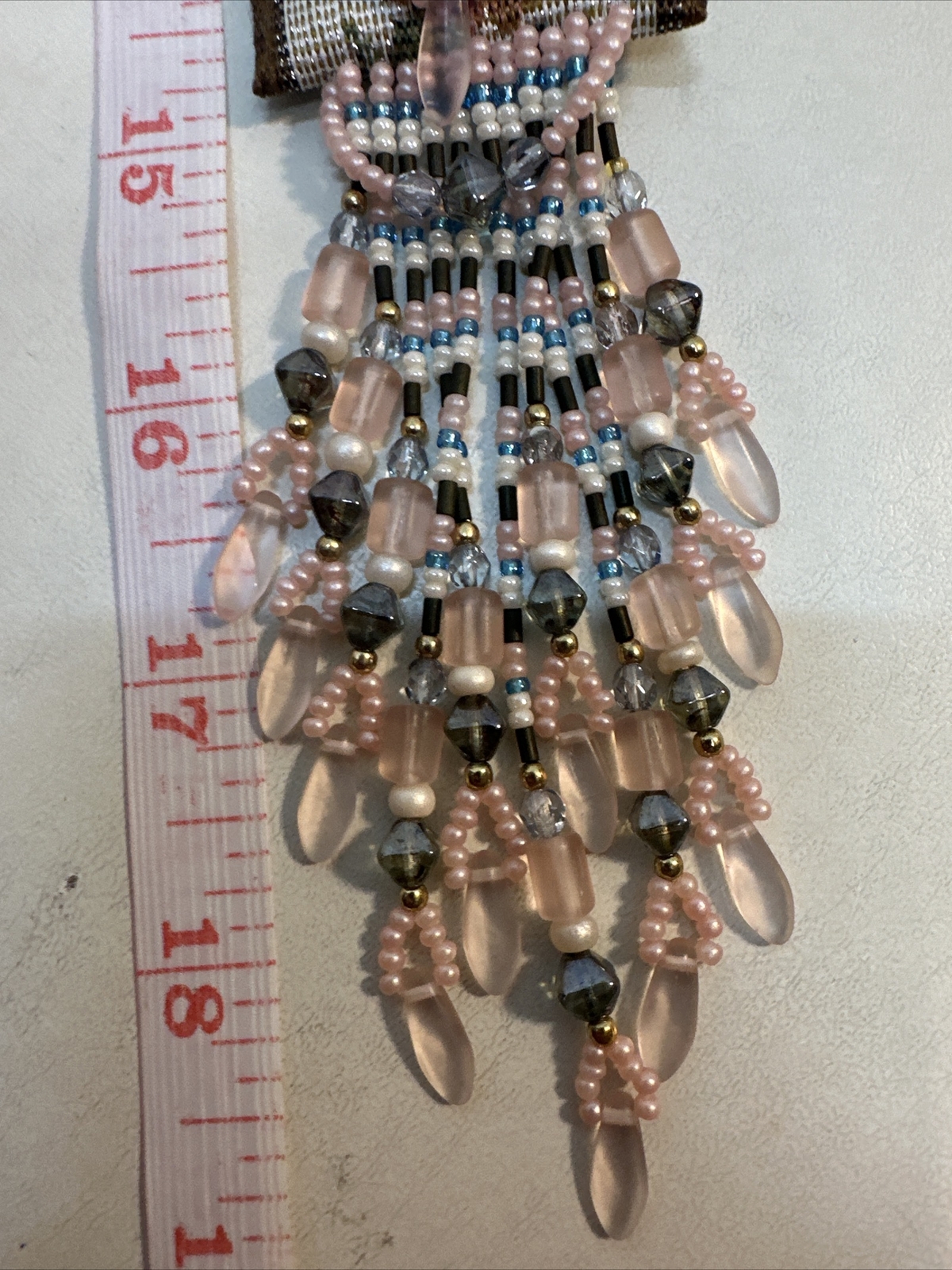 Vintage Needlepoint Handmade Purse Seed Bead Necklace Beaded Fringe-Bo Ho-Hippie