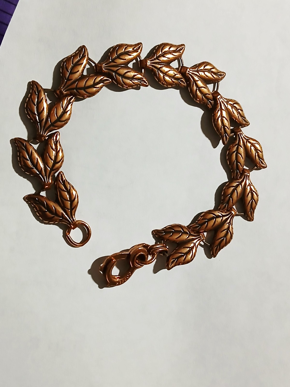 Vtg Unmarked Stamped Copper Double Leaf 8″ Link Bracelet With Sister Clasp