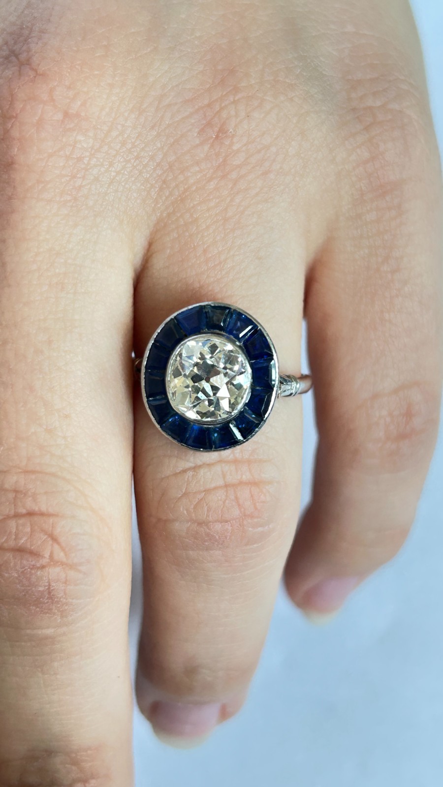 Vintage Art Deco 2ct Old European Cut Diamond & Sapphire Target Ring