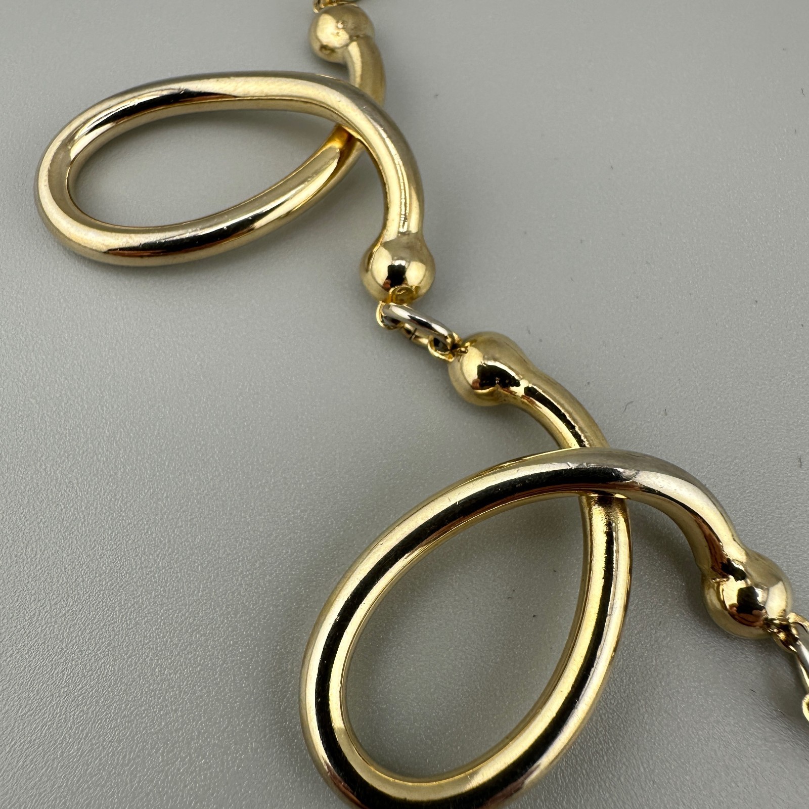 Vintage Chunky Statement Necklace Gold Tone Open Oval Link Retro Collar 1980s