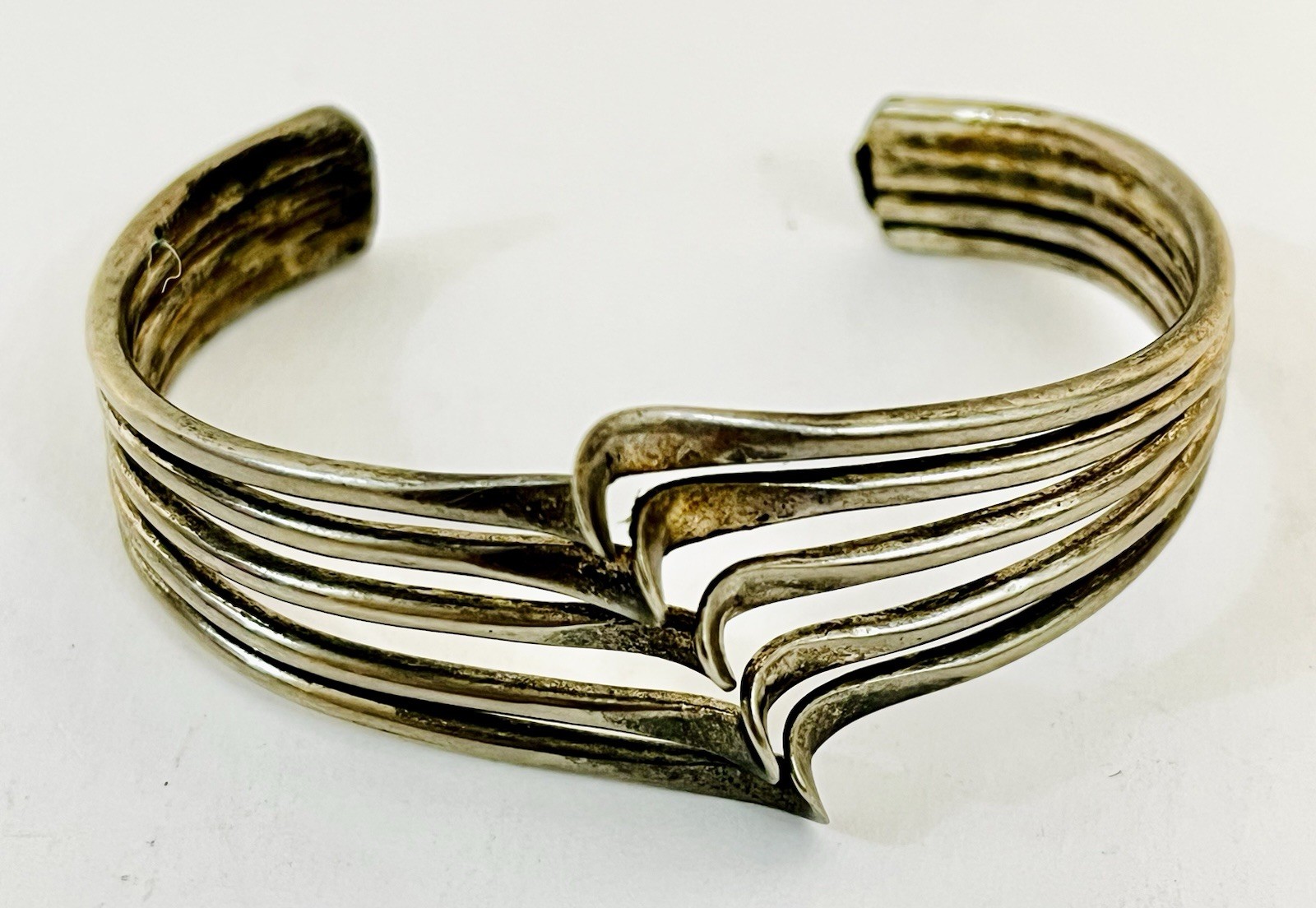 Vintage Modernist Wave Cuff Bracelet Sterling Silver Jewelry Minimalist