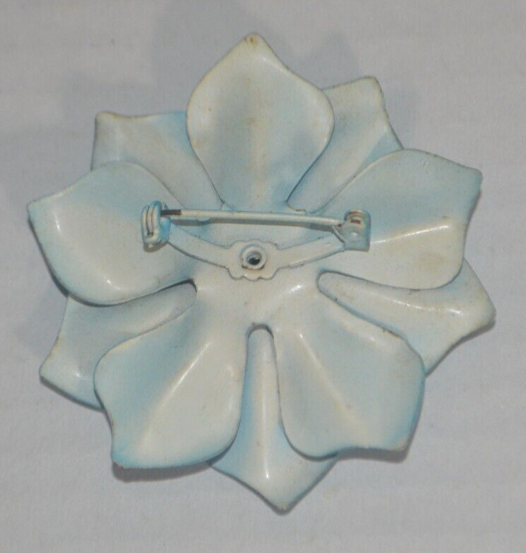 Floral Blue Brooch with White Dots Safety Clasp