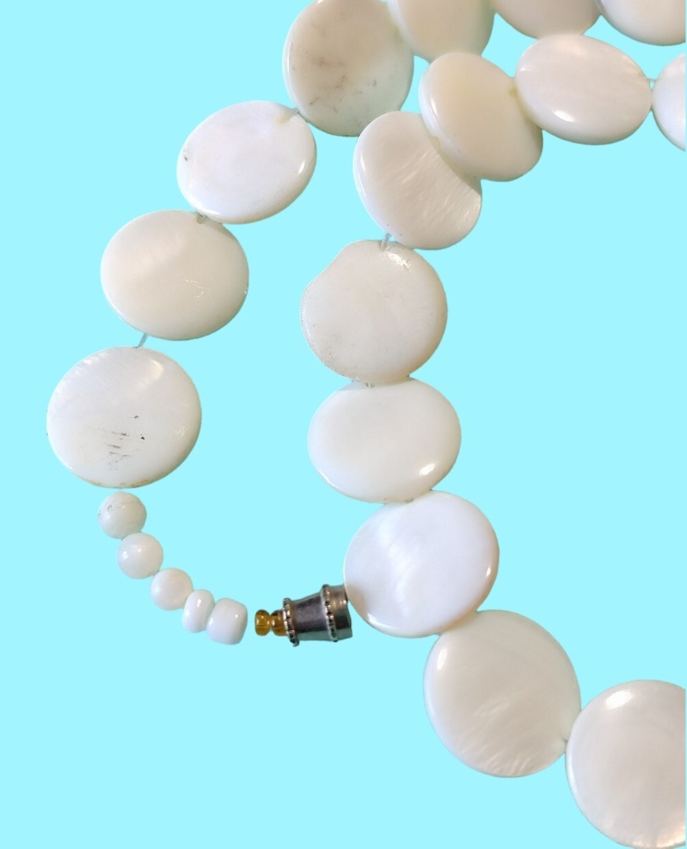 Vintage Mother Of Pearl MOP Round Disc Necklace Collar 17.5in