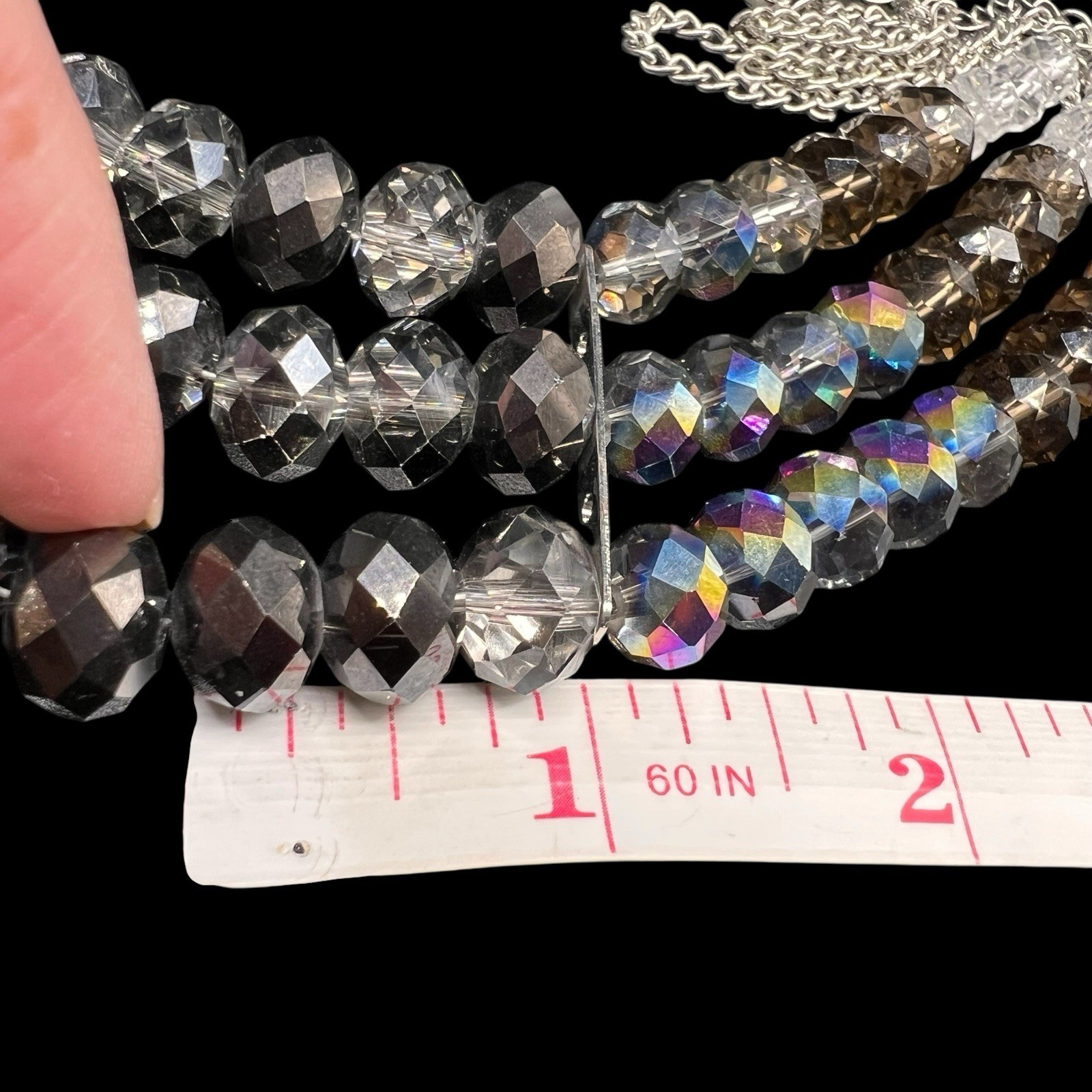 3 Strand Beaded Crystal Necklace Faceted AB Graduating Lustrous Brown Clear