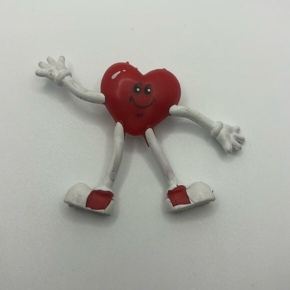 Vintage Red and White Heart Person Pin Plastic