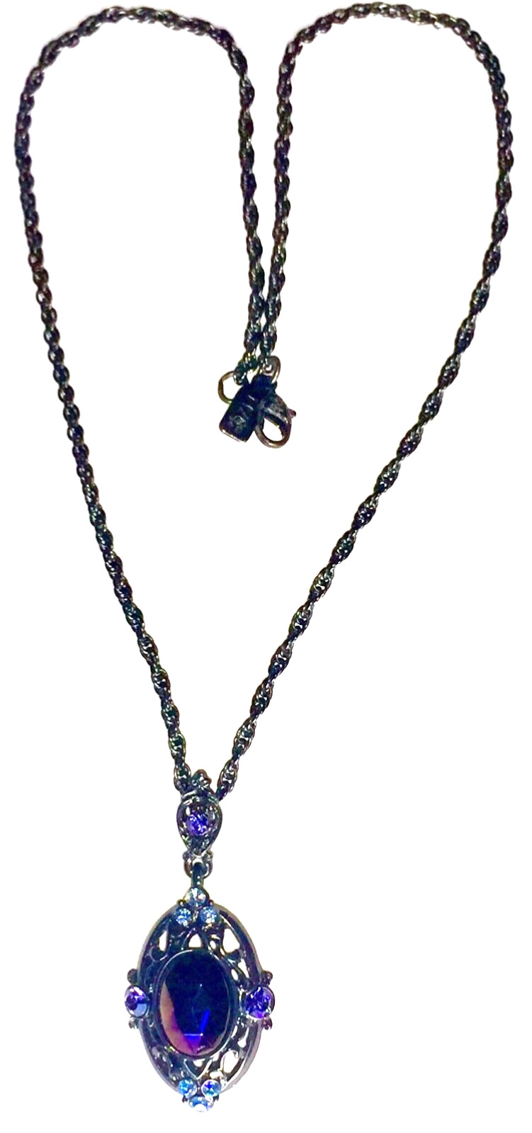 VINTAGE🇺🇸1928 PURPLE+BLUE AUSTRIAN CRYSTAL BLACK GUNMETAL NECKLACE LN✨VTG✨HTF