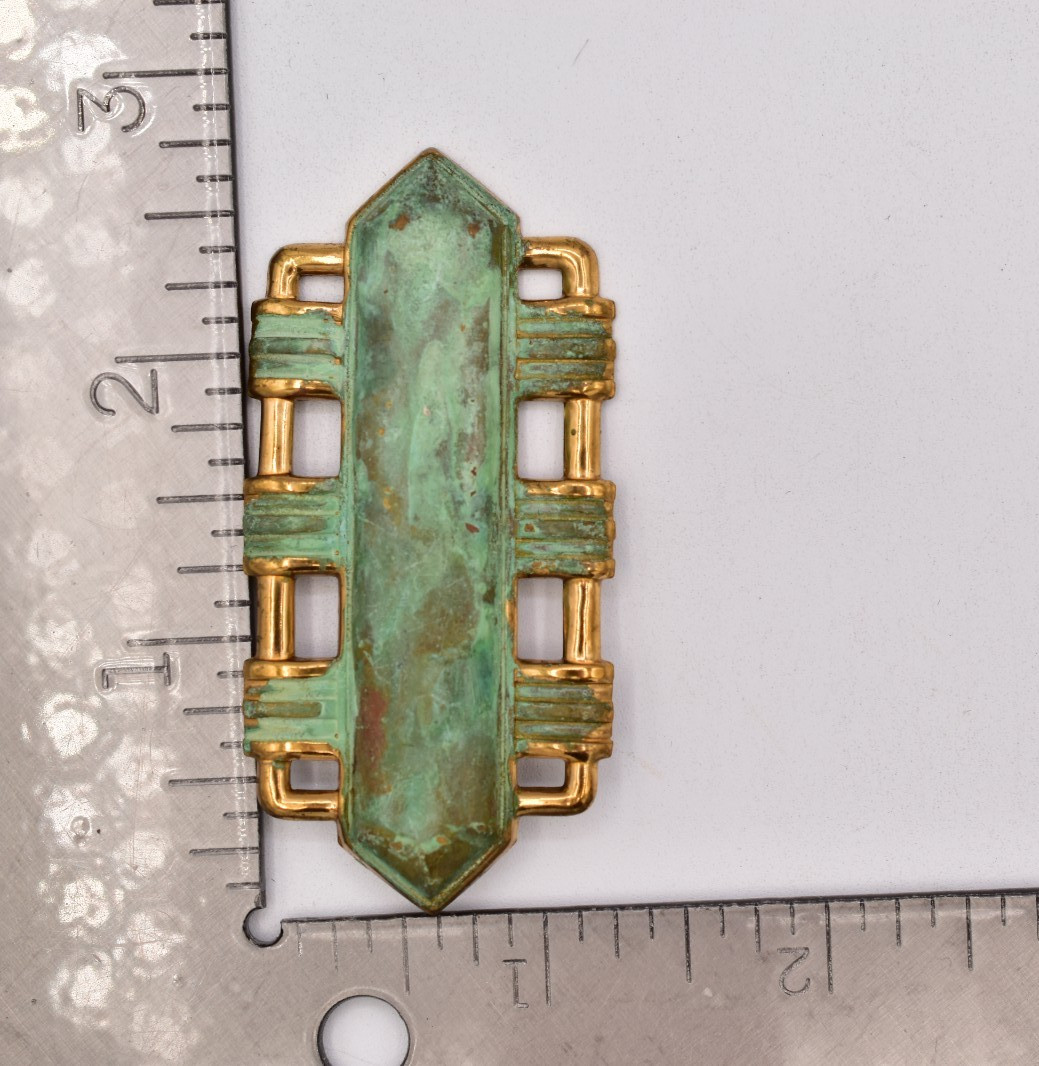 Vintage Brutalist Art Deco Verdigris Patina Gold Tone Drop Earrings 1970s BinAV