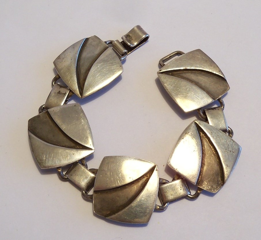 Vintage Ella Cone Sterling Silver Modernist 5 Link 7 1/4″ Bracelet 33.4g xTo