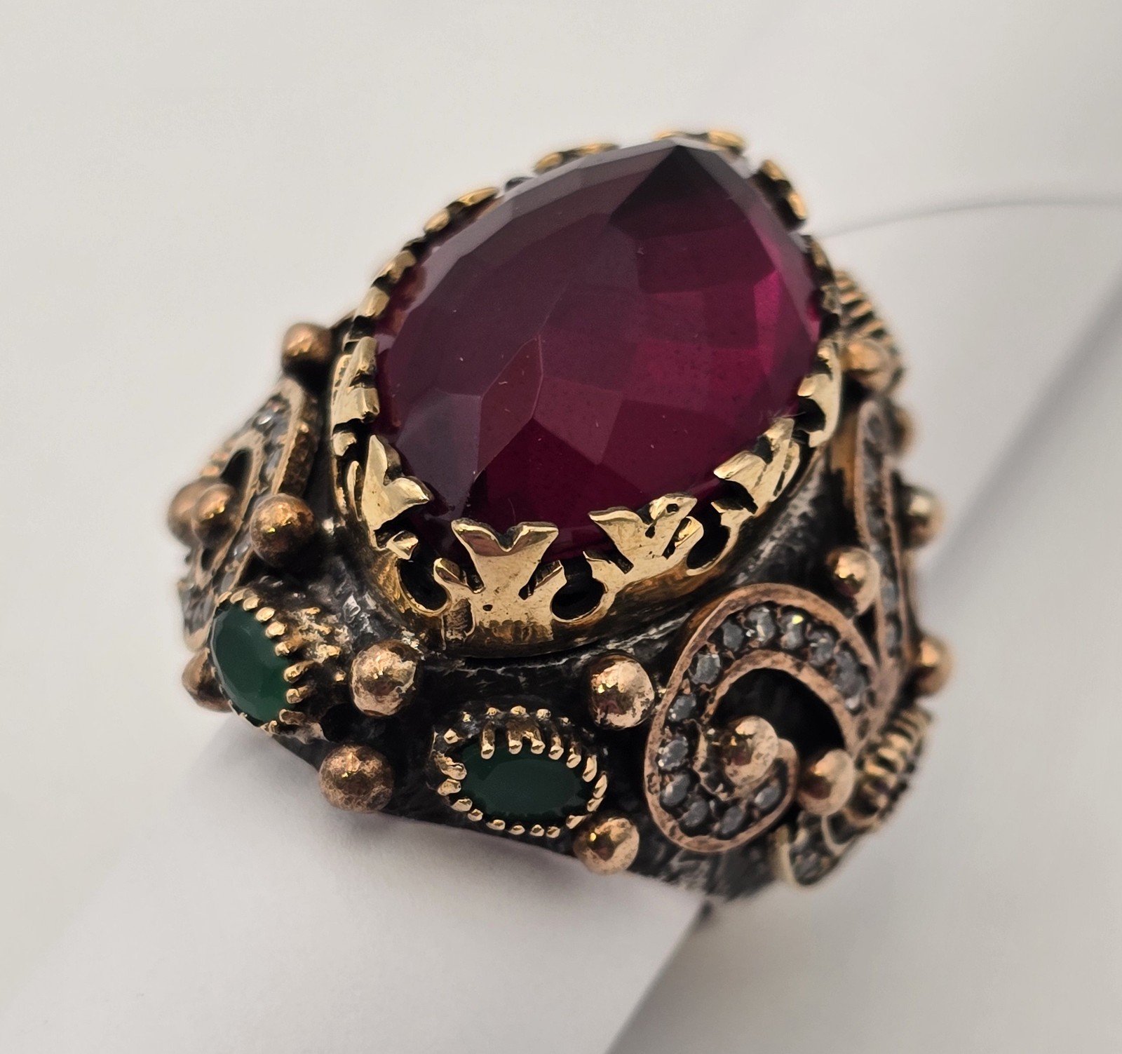 Vintage High Quality Costume Jewelry Ring Stamped 925 Size 8-1/4 Metal Gemstone