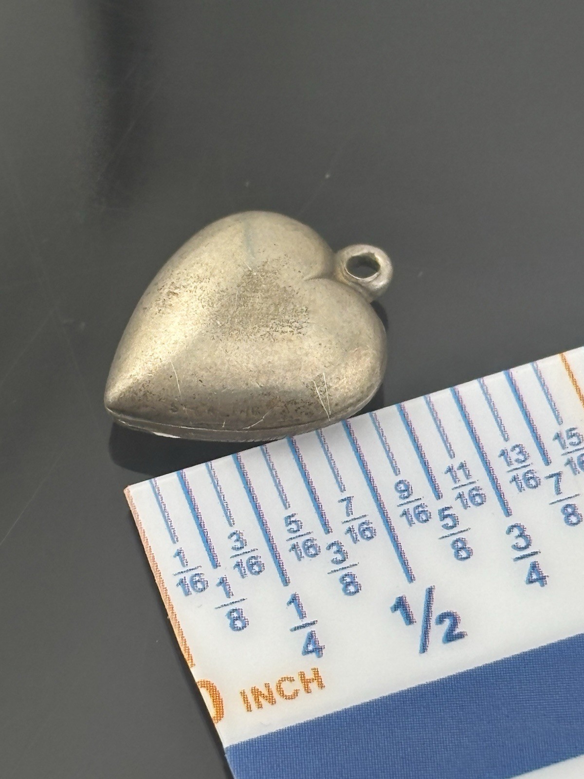 Vtg Single Sterling Silver Puff Heart Charm One Side Etched No Jump Ring 11/16″