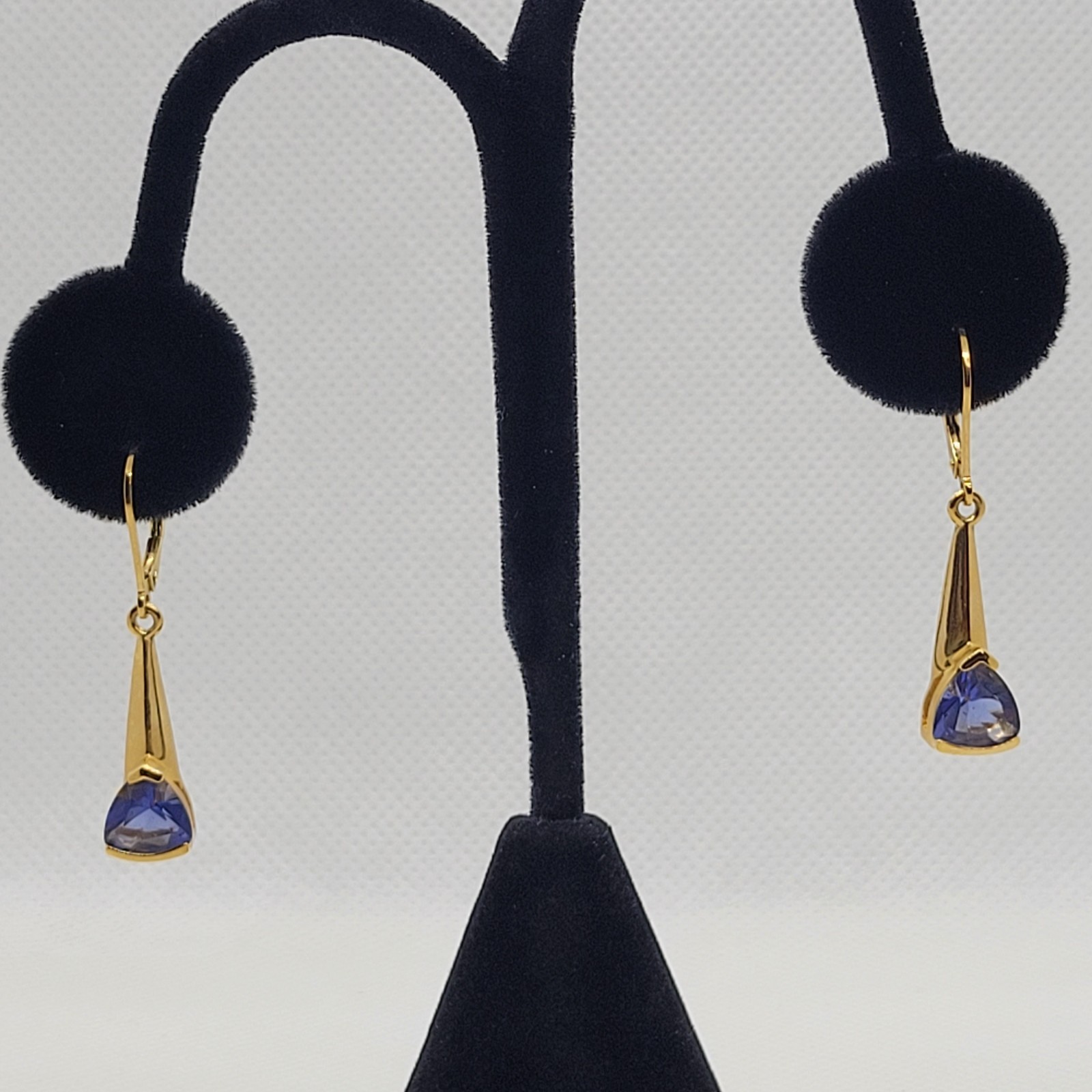 Vintage Sterling 925 Earrings Bracelet Ring Set Simulated Tanzanite Trillion Cut