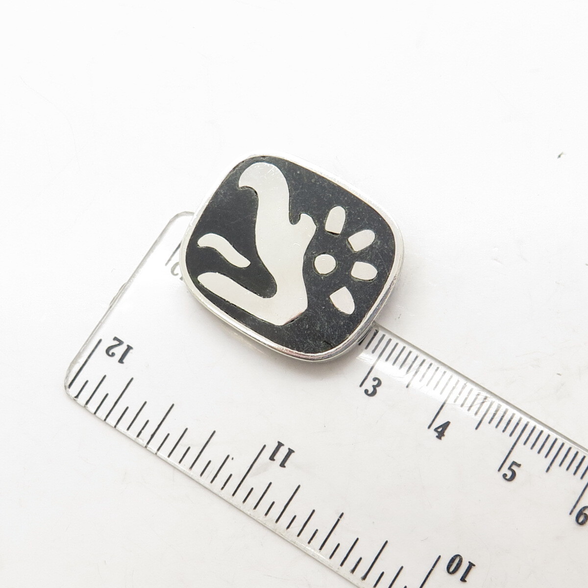 LOS CASTILLO 925 Sterling Silver Vintage Mexico Black Onyx Tribal Bird Brooch