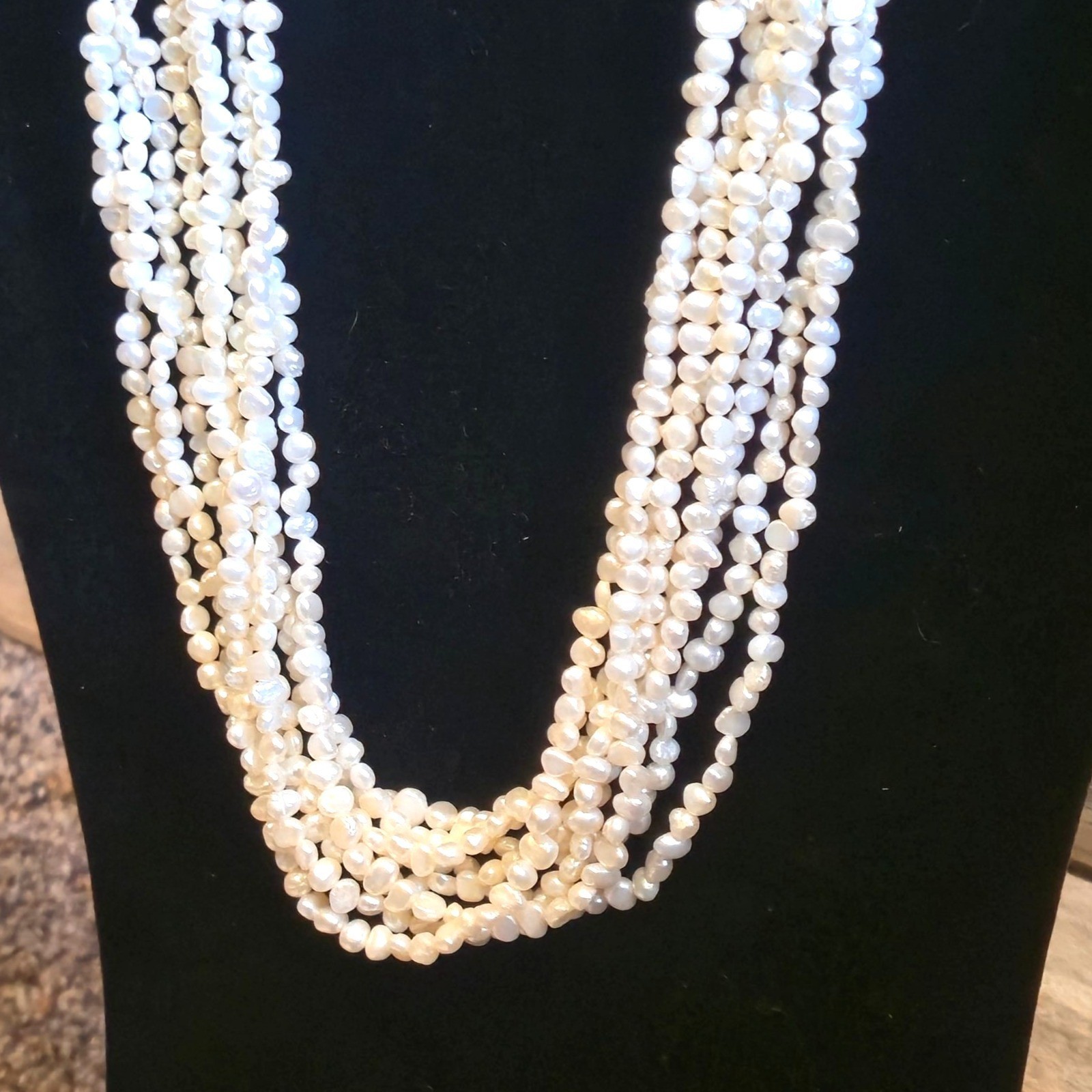 Vintage Ross Simons Pearl Necklace Baroque Choker Multi Strand 925 Clasp Signed