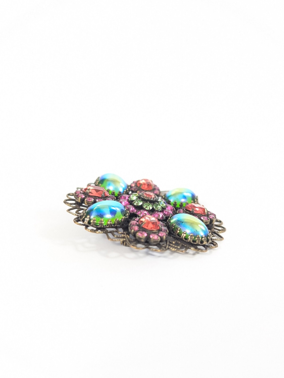 Liz Palacios Pink And Green Watermelon Rhinestone Brooch Pin Vintage