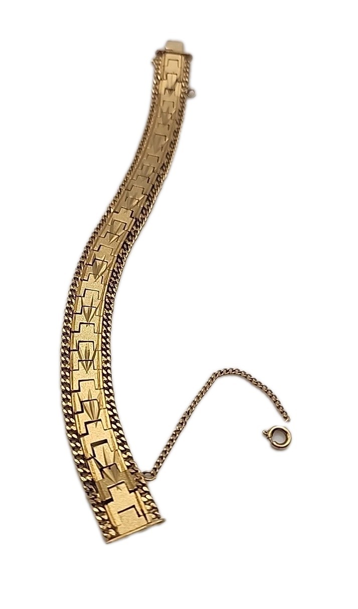 Vintage Brushed Gold Tone Articulated Link 7.25″ Bracelet With Safety Chain Gift