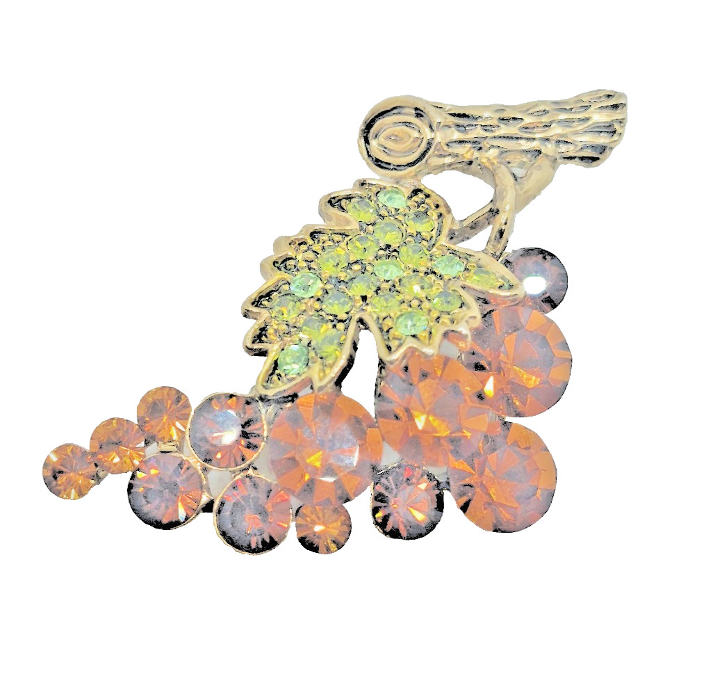 Vtg. Amber Rhinestone Grape Cluster Brooch Pin MCM Retro