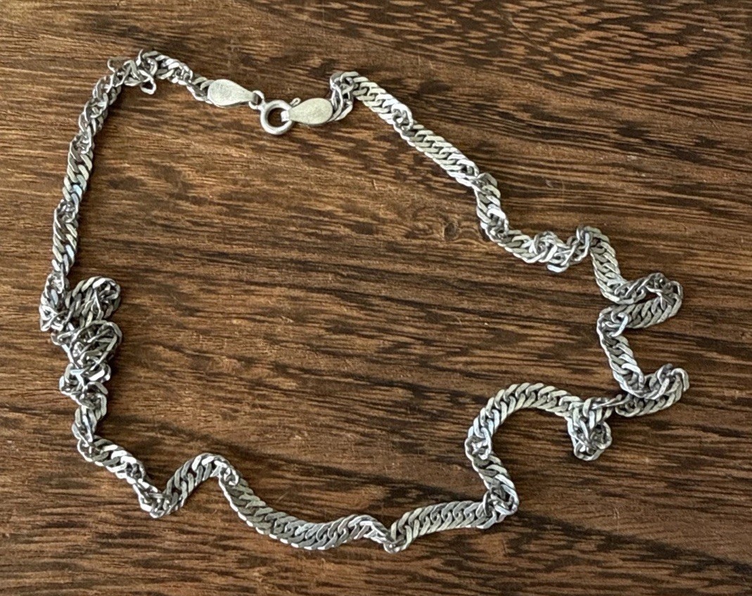 Vintage Twisted Chain Necklace Sterling Silver 925 Chain 16” Long 4mm Width