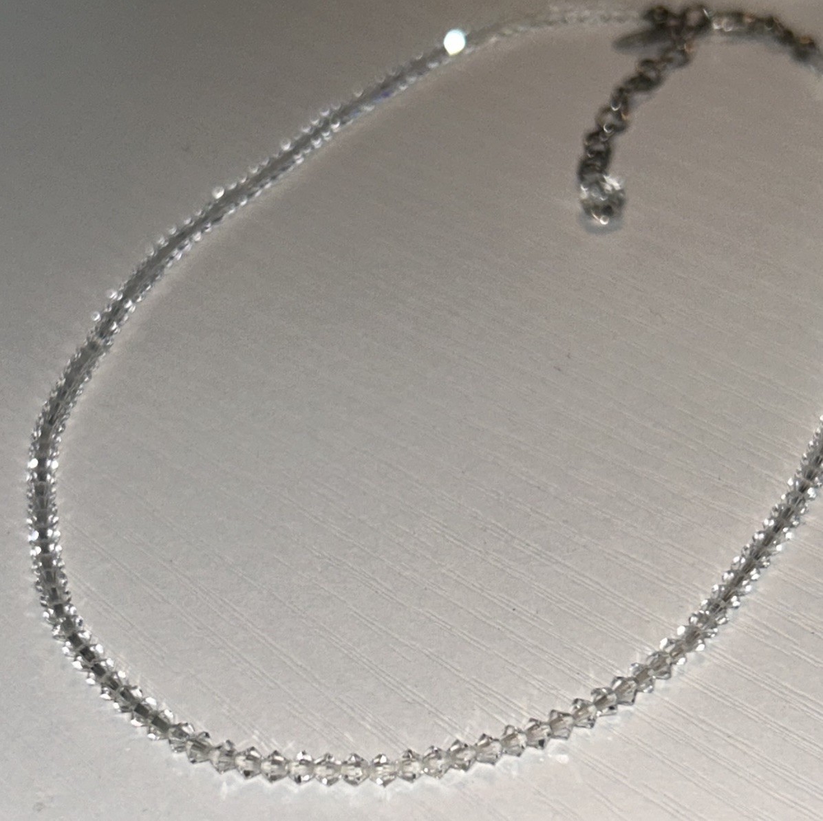 Signed Miriam Haskell Clear Crystal Bead Necklace Dainty 15-17” Vintage