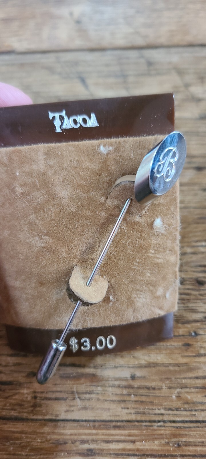 Vtg Stick Pin Silvertone Letter B Cursive Script Brooch Initial Tacoa Preppy 80s