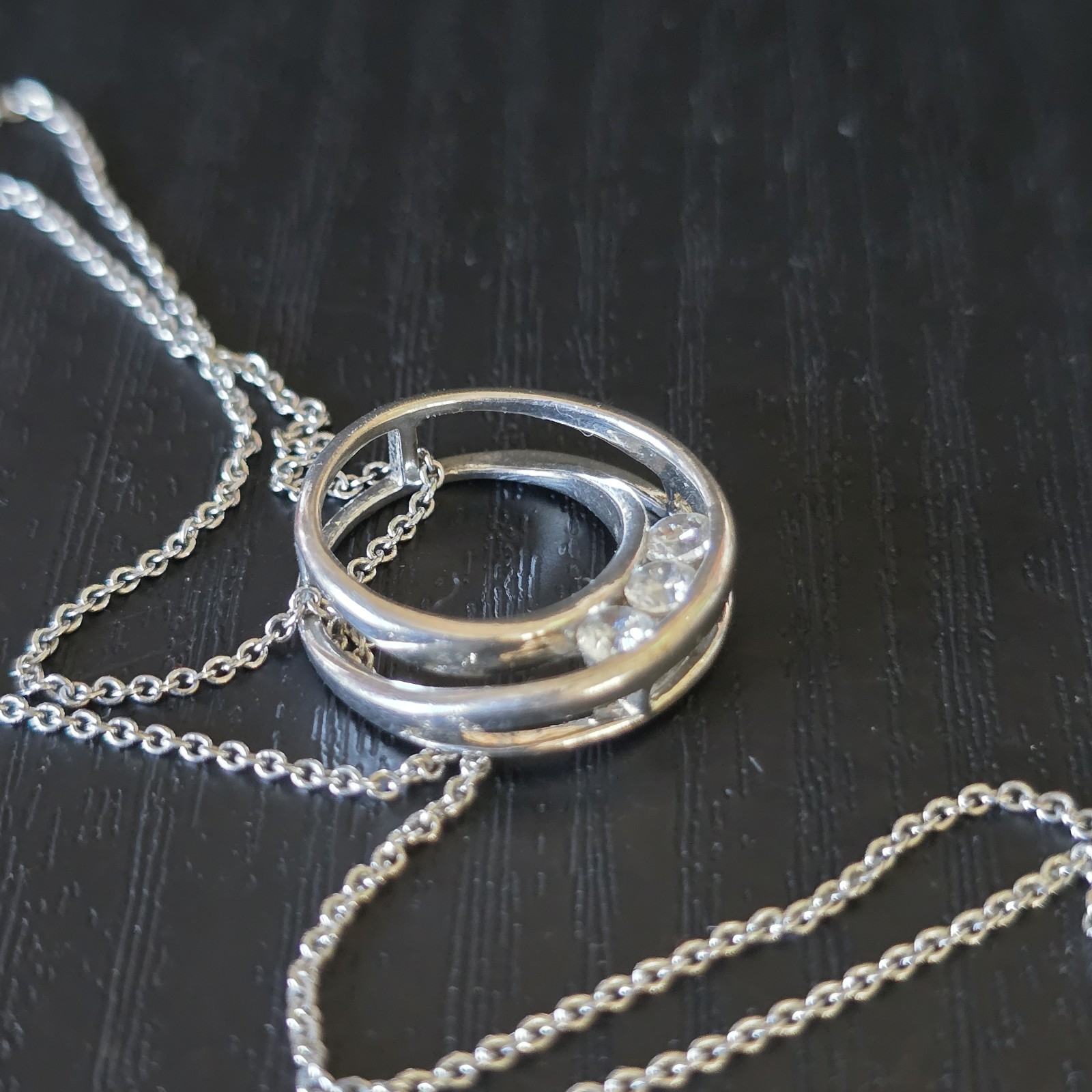Ross Simons Sterling Silver Clear CZ Pave 3/4″ Swirl Circle Pendant 18″ Necklace