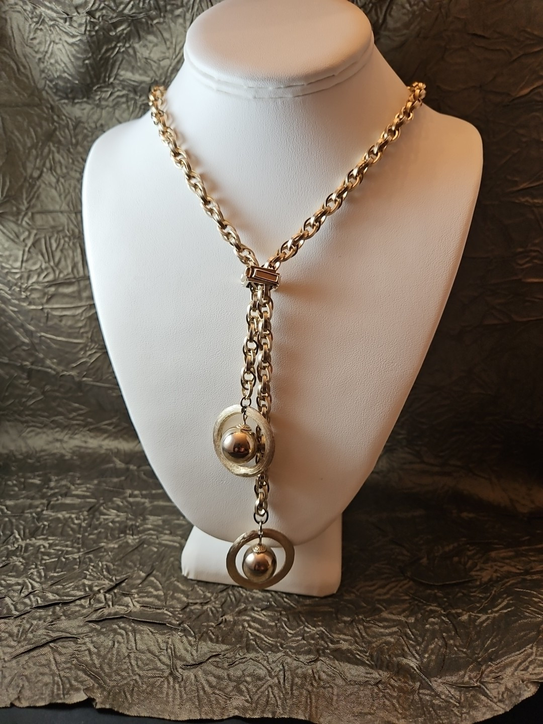 BOLERO LARIATE SLIDE NECKLACE Tassles of Orbitting Planets Mid-Century MCM 50s