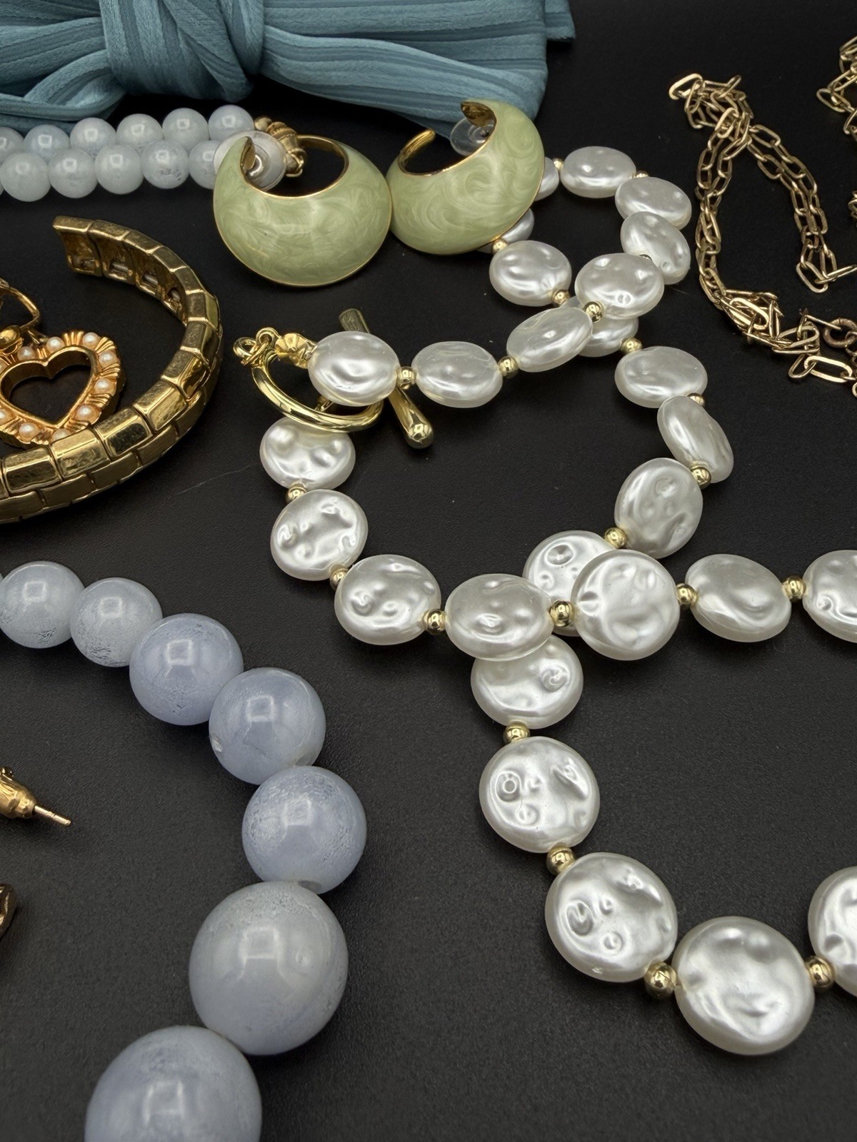 Vintage Costume Jewelry Lot Feminine Blues And Gold Tones Monet, Avon, Unmarked