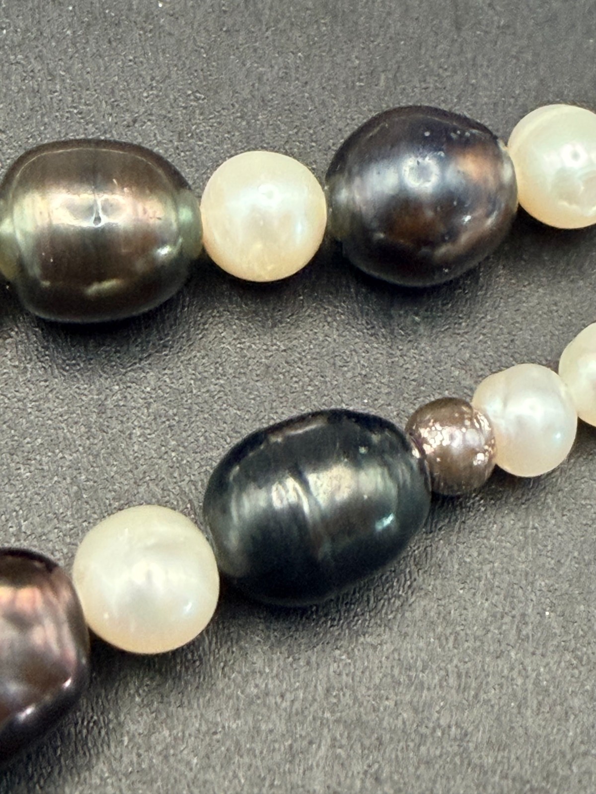Vintage 925 FAS Real Pearl Necklace • Double‑Strand White & Dark Pearls