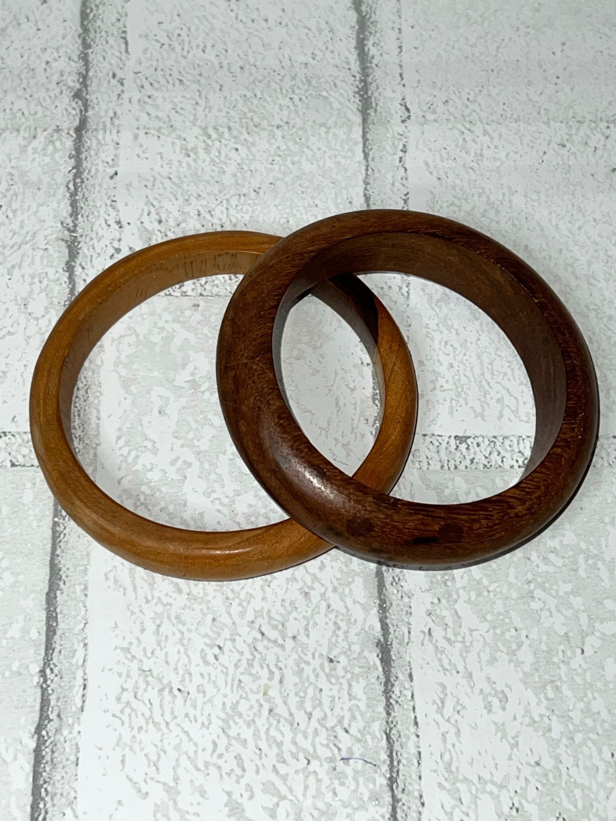 Wooden Bangles Vintage Set of 2, Slide On Natural Woods Earthy Boho