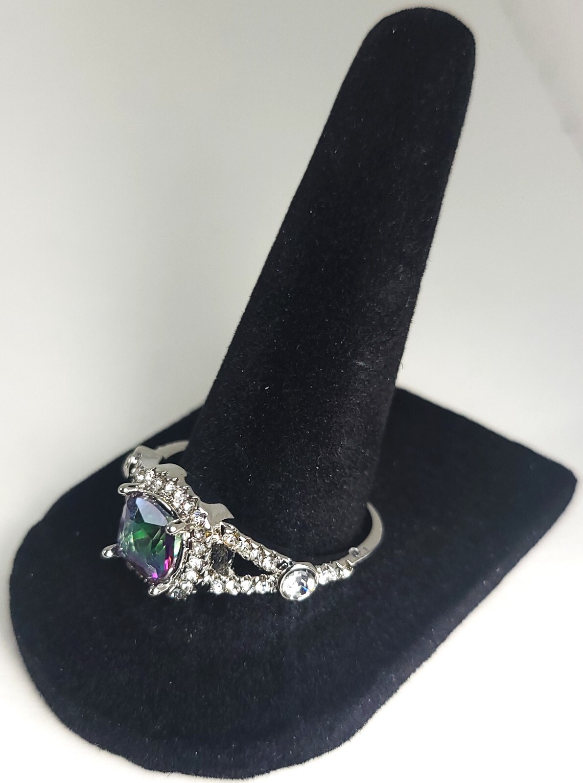 Square Cushion Cut Mystic Topaz Lab Created Diamonds Surrounding Ctr Eng Ring