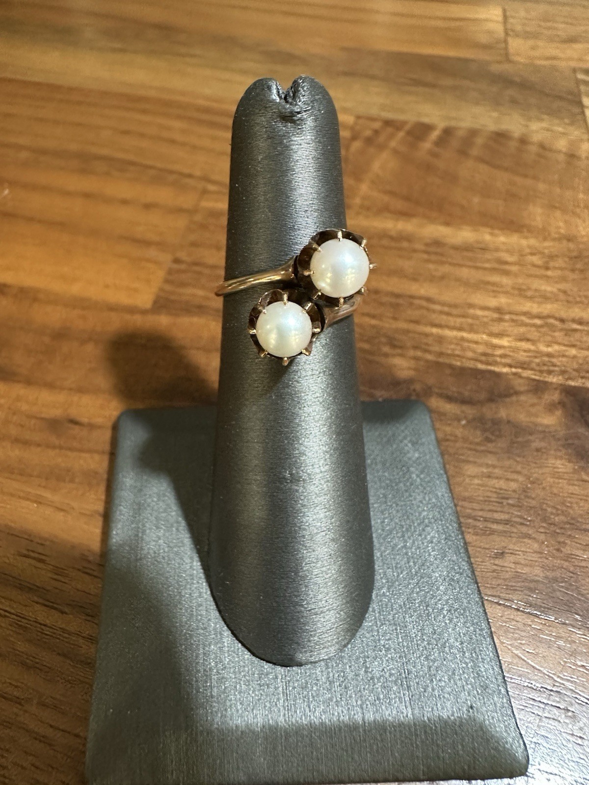 VTG 14k Rose Gold Claw Set Double 5MM Pearl Ring Sz 4.75 3 Grams