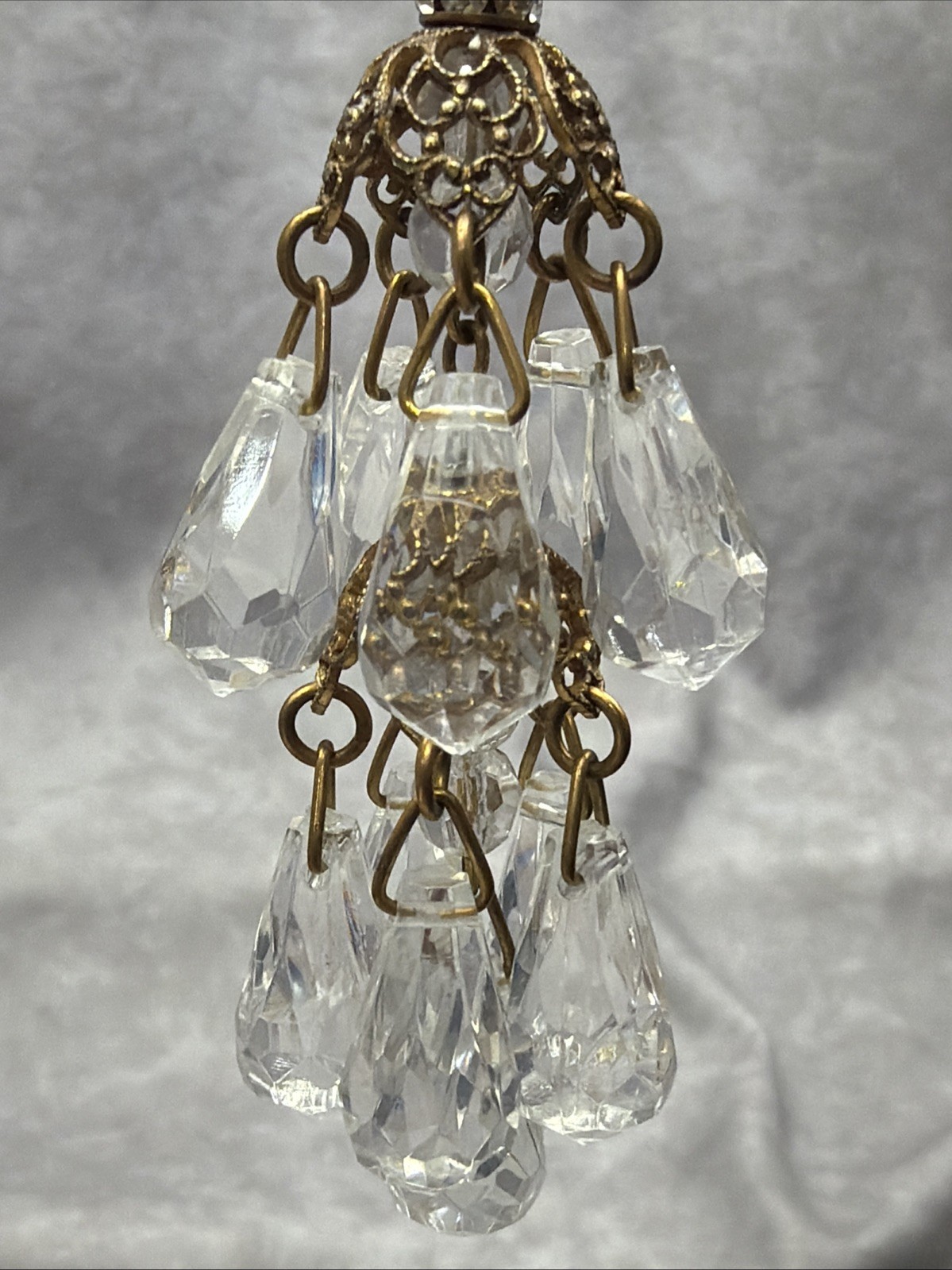 Vintage Signed Miriam Haskell Brass Crystal Facet Glass Dangle Necklace T2