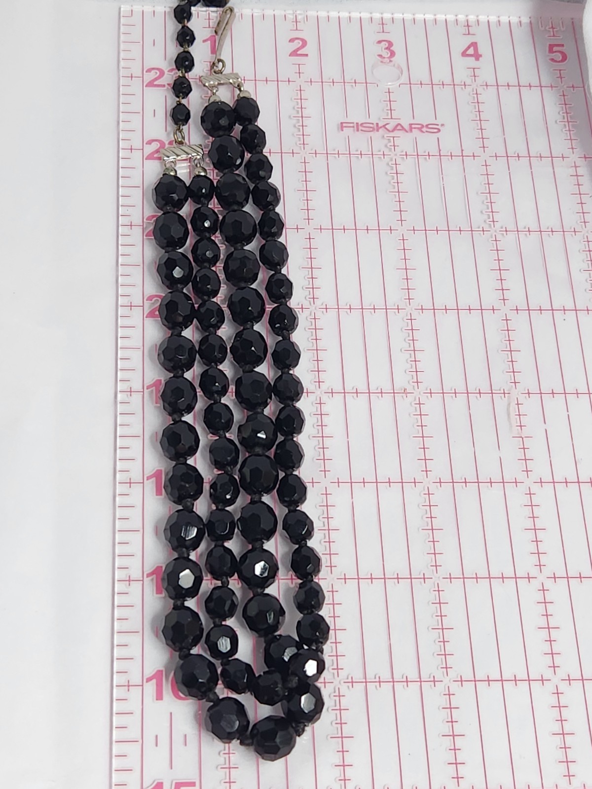 Vintage Double Strand Jet Black Made In Austria Faceted Crystal Beaded Necklace