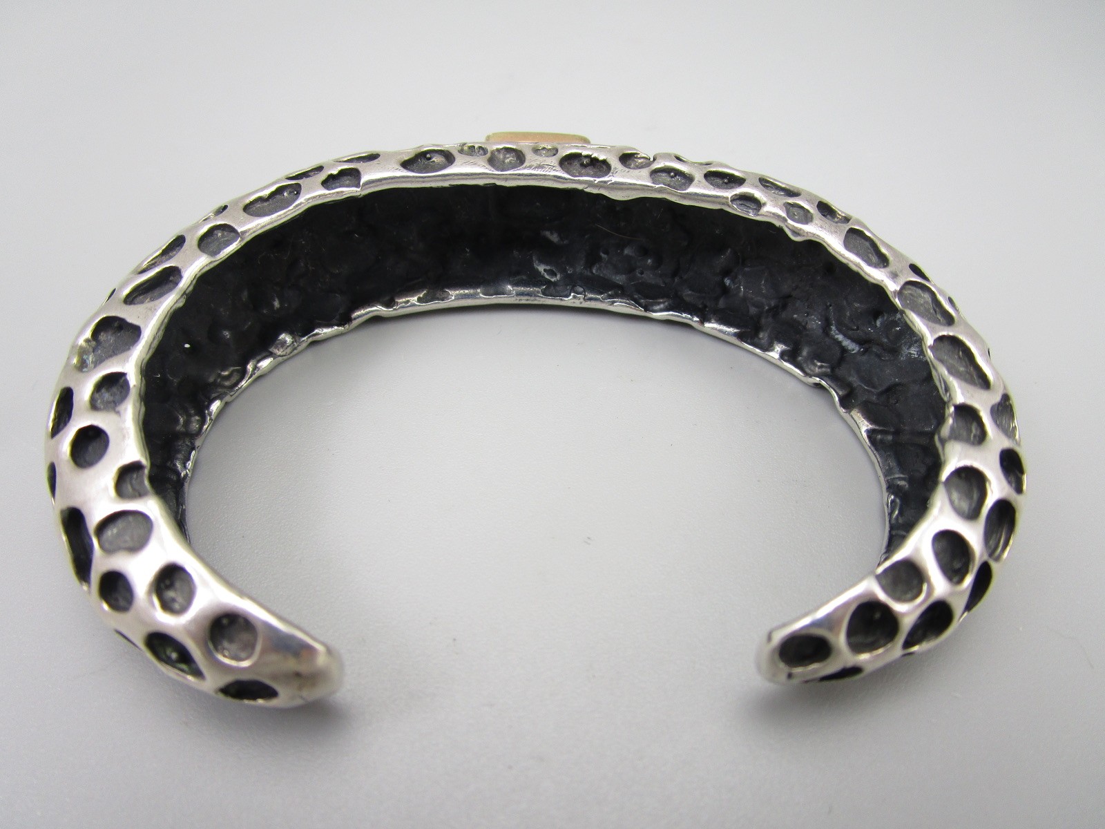 BEAUTIFUL DIAN MALOUF STERLING SILVER 14K GREEN TURQUOISE CUFF BRACELET 52G