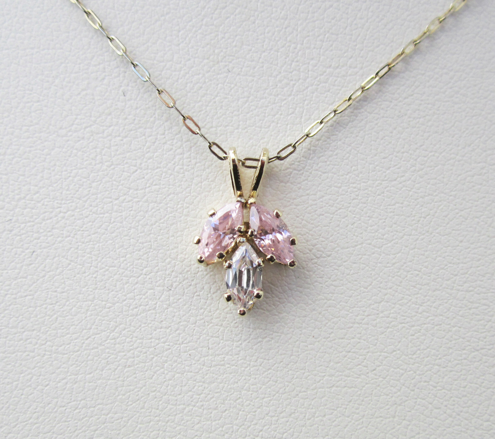 12K Gold Filled Pretty Marquise Cut Pink & Clear CZ Pendant Necklace NOS