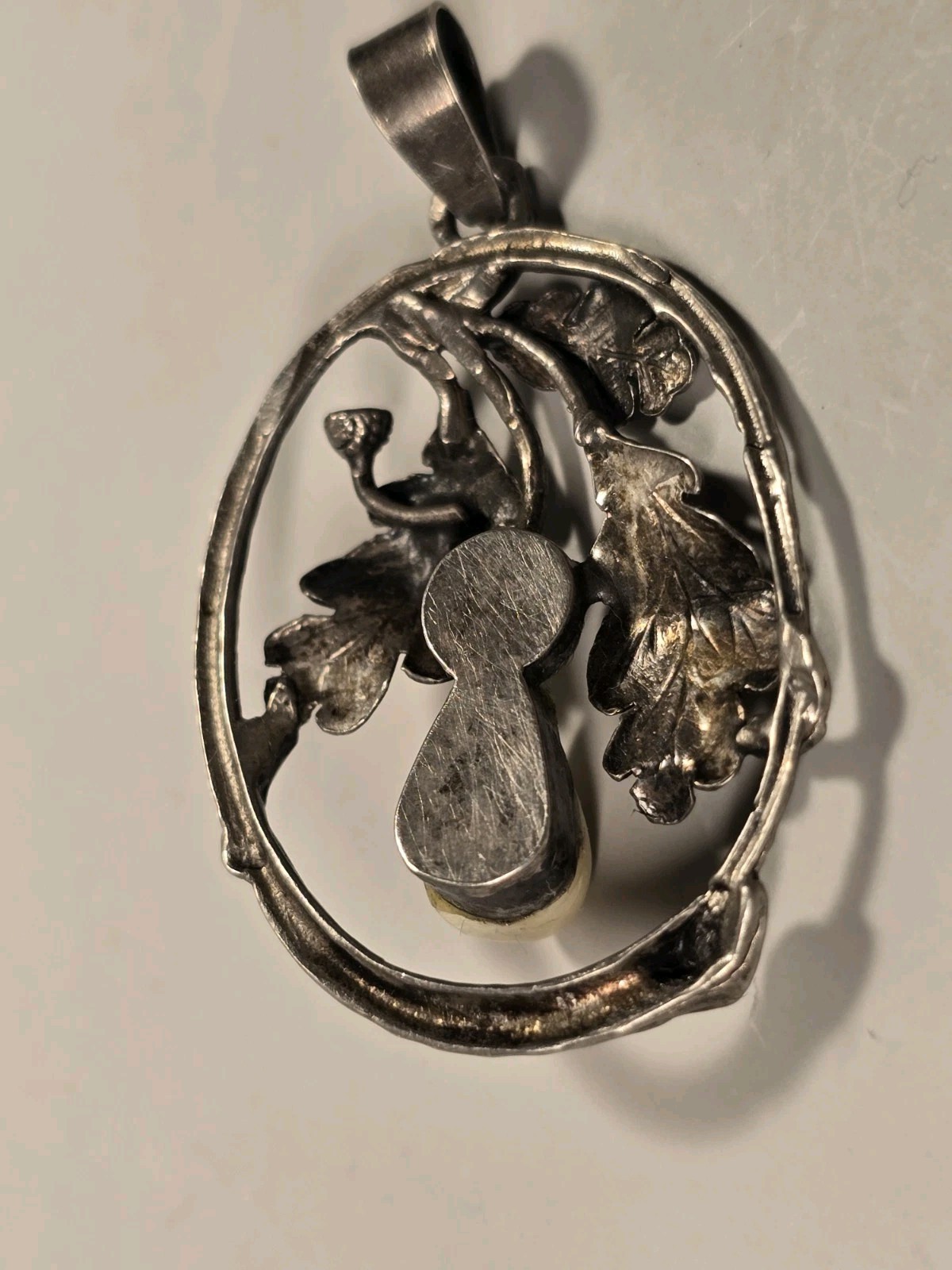 Antique Victorian Sterling Silver Pendant “An Acorn In Oak Leaves” – 35mm x 26mm