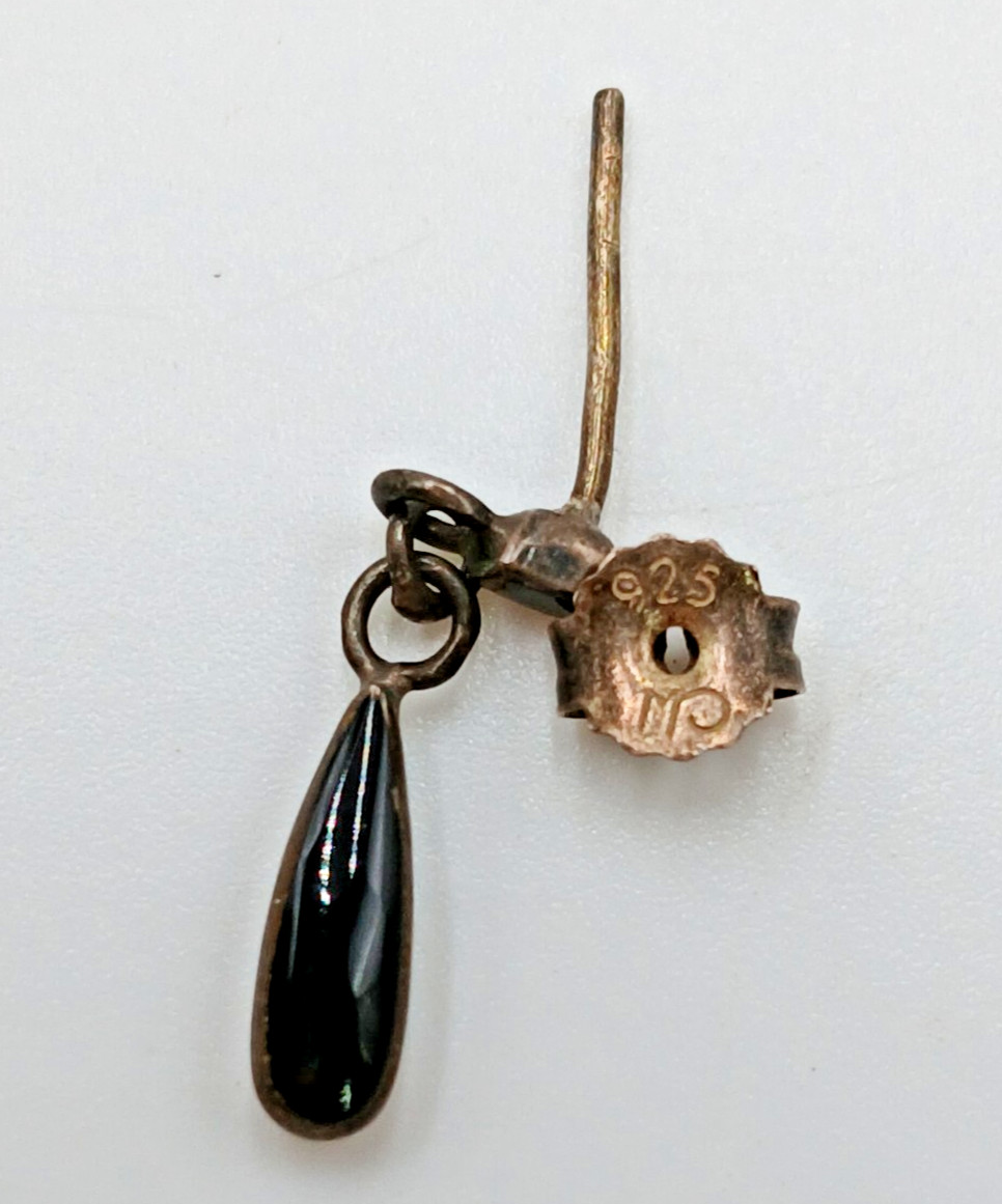 VTG 925 CW Black Onyx Dangle Earrings 0.75in Sterling Silver 1.3gtw Teardrop